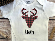 Load image into Gallery viewer, buffalo plaid deer baby onesie