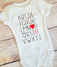 Load image into Gallery viewer, alphabet baby onesie