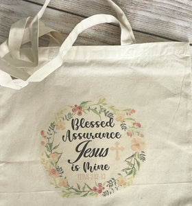 Blessed assurance tote bag