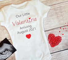Load image into Gallery viewer, Valentine baby announcement onesie personalized