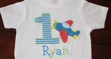 Load image into Gallery viewer, personalized airplane birthday shirt