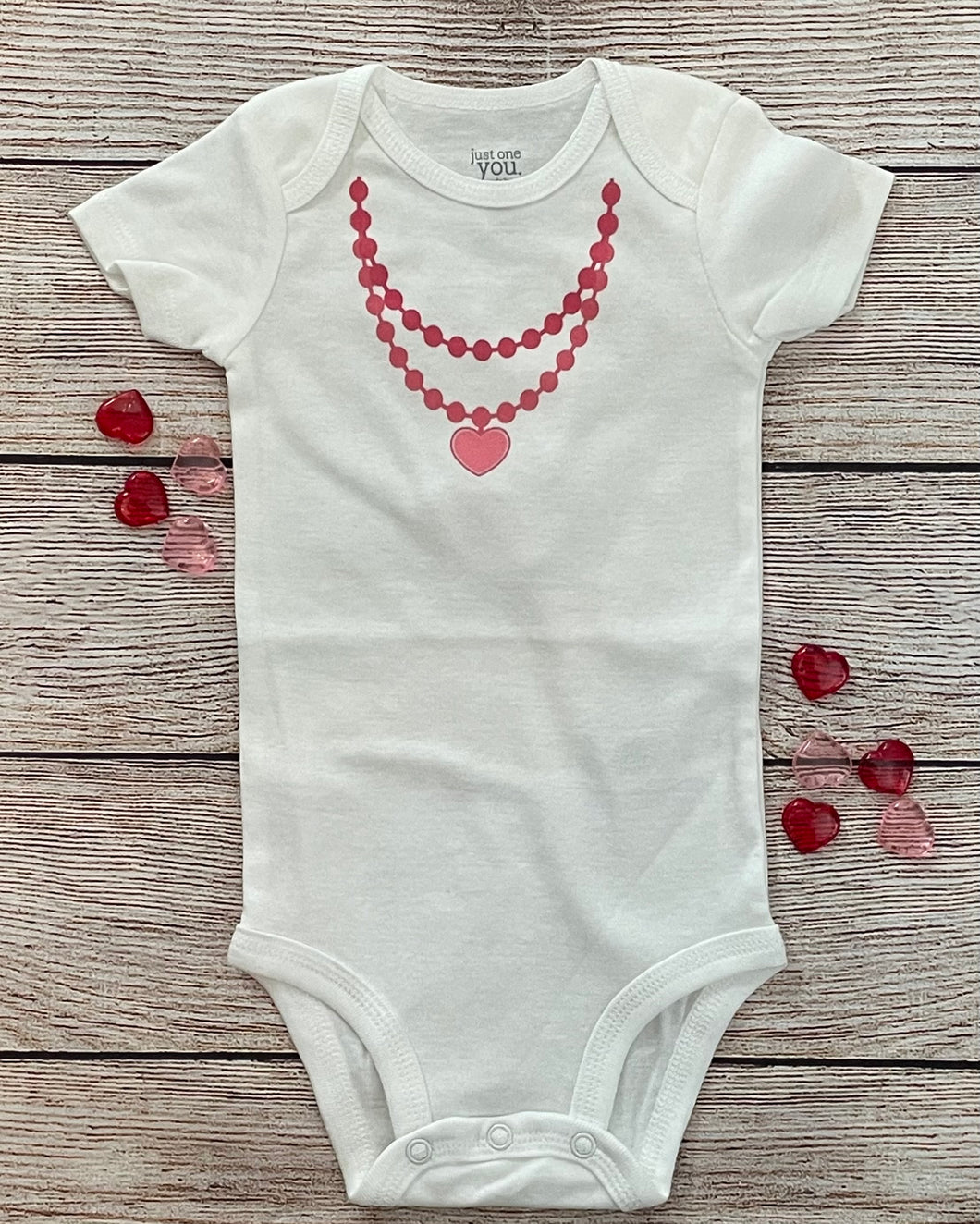 heart necklace baby onesie