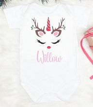 Load image into Gallery viewer, Unicorn Christmas baby bodysuit