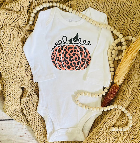 leopard pumpkin baby onesie